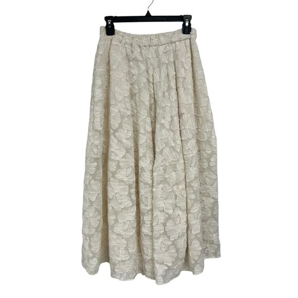 Co. Collection Ivory Cotton Blend Floral Overlay Tea Length Skirt Womens Small